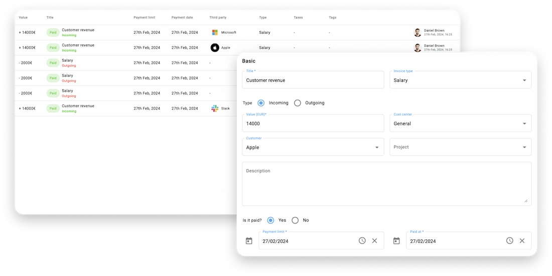 Showcase of a set of Fullsight's accounting features